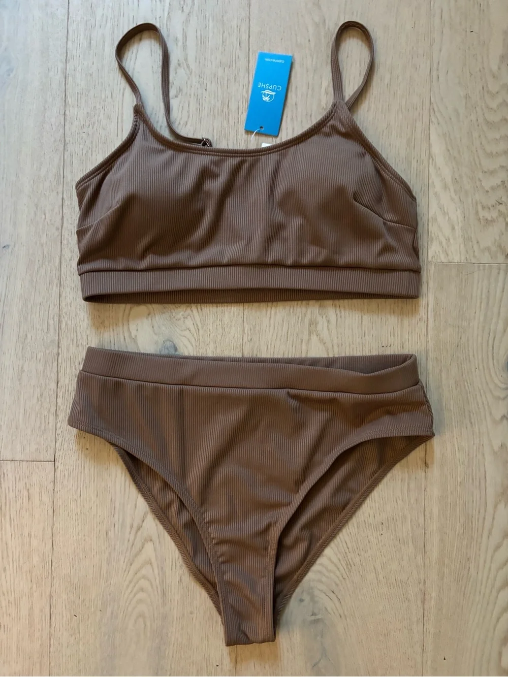 Cupshe Ribbed Two-Piece Bikini Set - Tan